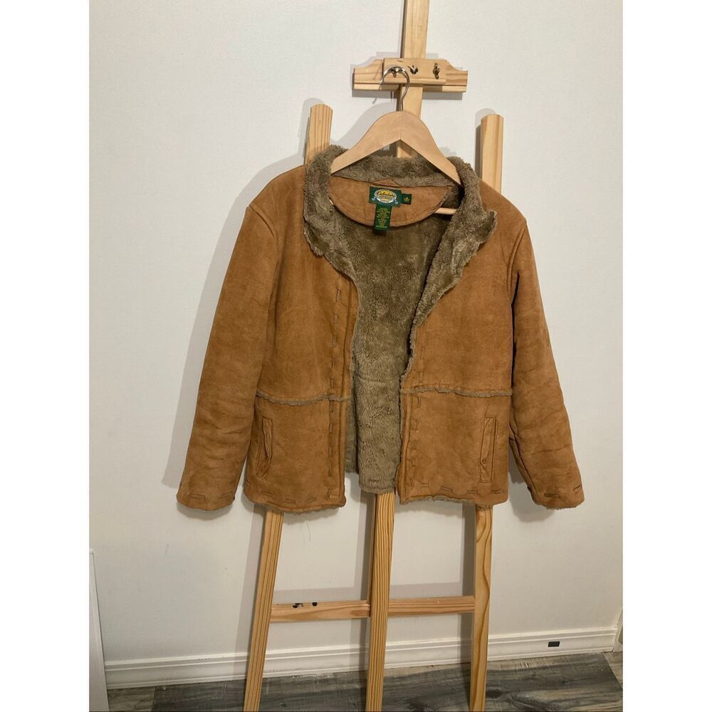 Cabela’s Faux suede and shearling open front jacket size medium